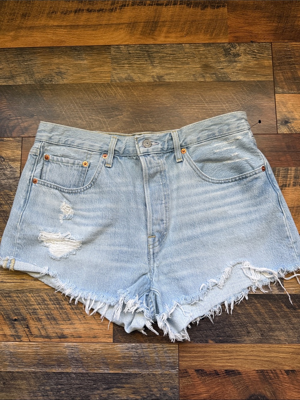 Levi 501s- Light Wash Distressed Denim Shorts - Women's